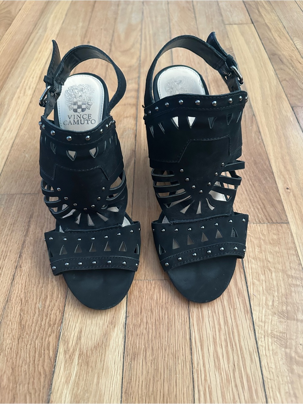 Vince Camuto Black Suede Cutout Studded Heels